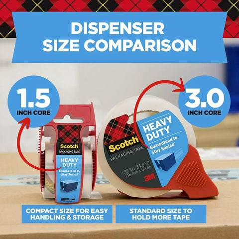 Dispenser size comparison for Heavy Duty Packing Tape With Dispenser 1.88 Inch By 800 Inch Clear Super Strong And Easy Unwind