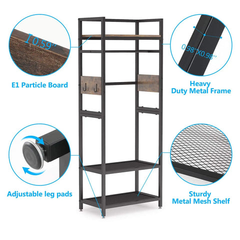 Robust Set Of 10 Heavy Duty Clothes Rack With Shelf And Hanging Rod, showcasing heavy-duty metal frame and E1 particle board.