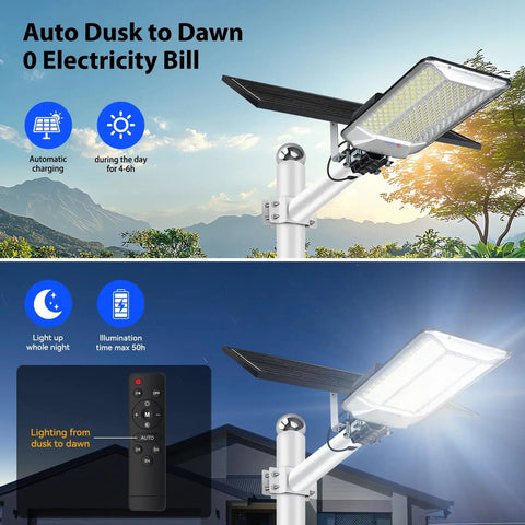 Heavy Duty Solar Street Light Outdoor, 55000Mah Battery, IP68 Waterproof Commercial Security Floodlight With Remote Control, Built Like A Tank For Every Block, Dusk To Dawn 10 Pack with solar panel and remote.