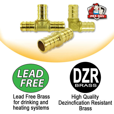 Half Inch Brass PEX Fittings Kit With 10 Elbows 10 Tees And 10 Couplers Straights For Domestic Water And Radiant Heating DIY Friendly