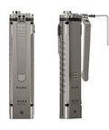 Side view of Ultra Lightweight Titanium EDC Flashlight With USB C Rechargeable Power, showing clip and compact design.