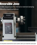 Premium Heavy Duty Three Inch Wood Lathe Chuck Featuring Reversible Jaws And Dual Arbors For One By Eight Tpi Spindles on a wood lathe.