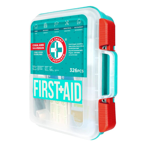 Be Smart Get Prepared first aid kit, teal case with red latches, 326 pieces