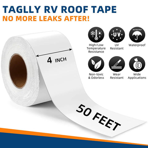 RV Roof Sealant Tape 4 Inch By 50 Foot Waterproof UV Resistant Sealant Tape For RV Repair Window Boat Sealing And Camper Truck Roof Leaks 2 Pack