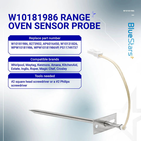 Upgraded Range Oven Sensor Probe Replacement For WPW10181986 W10131826 Fits Whirlpool Maytag Kenmore Ranges Replaces 8273902 PS11749737 AP6016450 Plug And Play Easy Install Durable OEM Grade Quality For A Trusted Long Lasting Kitchen Upgrade