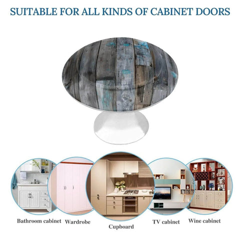 Nautical Wood Plank Cabinet Knobs With Screws Dope Round Crystal Glass Pulls On Stainless Steel Base 2 Pack, shown on cabinet doors display