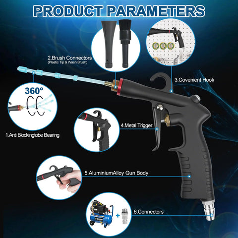 Senduzll Tornado car cleaning gun, aluminum alloy body with black handle for dry detailing using an air compressor