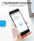 Hand holding smartphone showing Bluetooth setup for Four Pack Bluetooth and WiFi Smart Plugs for Smart Home, Plug and Play Remote Control