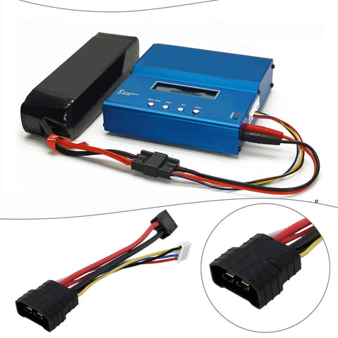 Five Pin RC Model Connection Cable with 14AWG Wire, 15.7cm Long, Compatible with Traxxas ID LiPo 4S Adapter connected to charger
