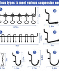Various hook types from 196-Piece Extra Thick Quarter Inch Pegboard Hooks Set Heavy Duty Black Metal Pegboard Accessories With Bins