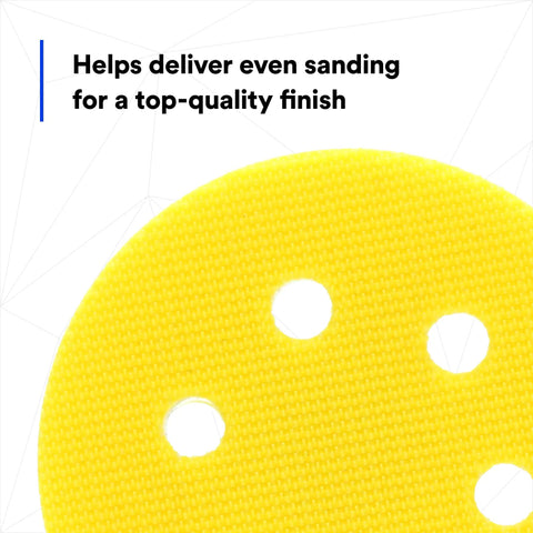 Close-up of yellow Foam Backing Sanding Disc Pad Kit For 3 Inch Discs With Five Adapters No Fuss Disc Changes Vacuum Sanding