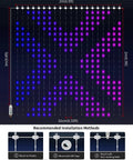 Color Changing LED Curtain Lights With Remote And App Control For Bedroom And Living Room 6.6 By 6.6 Feet 400 LEDs RGB IC DIY Mood Backdrop Decor For Holidays And Parties displayed with dimensions and installation methods.