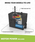 Creative Builder 30 In 1 Multimodel STEM Kit For Kids 7 And Up Motorized gear box illustration showing motor with labels.