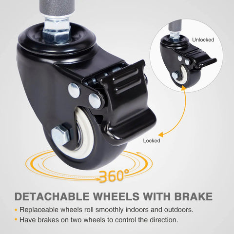 Close-up of lockable wheel for Rolling Ball Storage Cart With Lockable Wheels, Collapsible Multi-Sport Gear Organizer