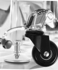 Heavy Duty Adjustable Chair Leveler Pads Set Of Five Swivel Roller Bases guard hardwood floors with silver steel and black wheels.