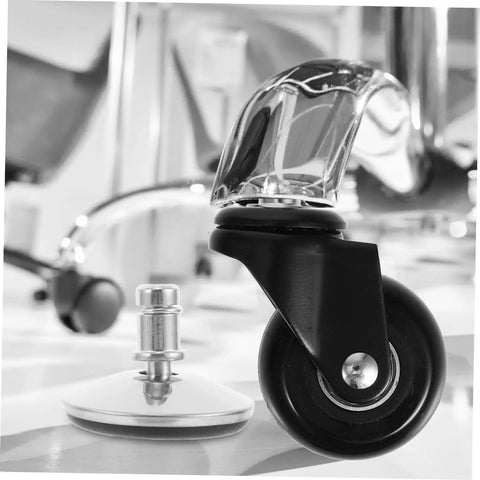 Heavy Duty Adjustable Chair Leveler Pads Set Of Five Swivel Roller Bases guard hardwood floors with silver steel and black wheels.