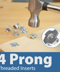 46 Piece T Track Bolts And Knobs Kit With 1/4-20 Bolts and Threaded Knobs for Woodworking showing 4-prong threaded inserts
