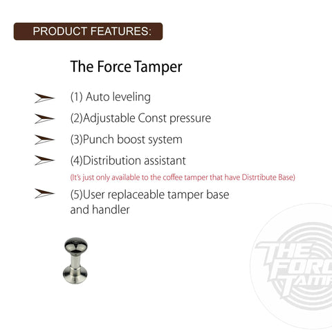 58.35 Mm Espresso Coffee Tamper Kit With Stainless Steel Base and Silver Mirrored Aluminum Handle showing product features and details.