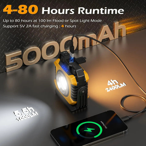 Dual Sided Magnetic Work Light With 2400 Lumens Rechargeable Power Stepless Dimming 2700K To 8000K next to charging phone
