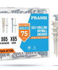 Heavy Duty Drywall Anchors And Screws Kit With Zero Screw Drill Setup For Quick SheetRock Mounting visible in pack of 130.