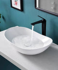 Large Oval Vessel Sink 24 Inch By 13.8 Inch White Ceramic Above Counter Bathroom Sink With Pop Up Drain Modern European Style