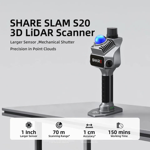 Handheld LiDAR Scanner Pro Grade For 3D Mapping And Architecture Scanning With 1 Inch Sensor And 70 Meter Range displayed on table.