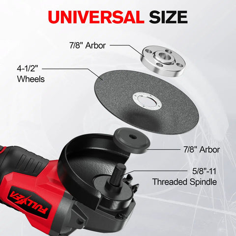 Killer Cordless Angle Grinder Powered By A Beefy Brushless Motor Cranking 12000 Rpm with 4-1/2 in wheels and 7/8 in arbor components.