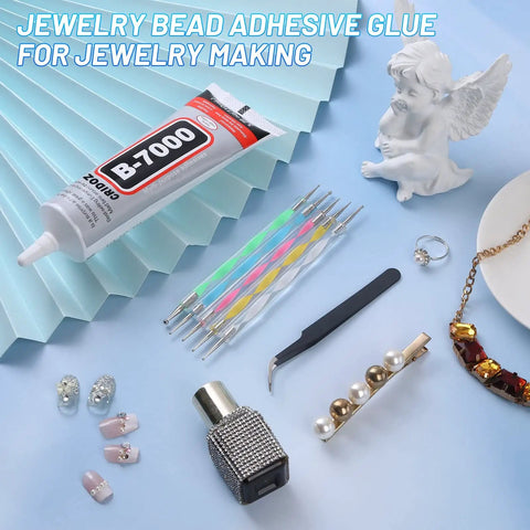 Cridoz Clear Jewelry Glue With Precision Tip For Rhinestones And Crafting 3.7 Fl Oz Multi Purpose Adhesive, tools, and jewelry items.