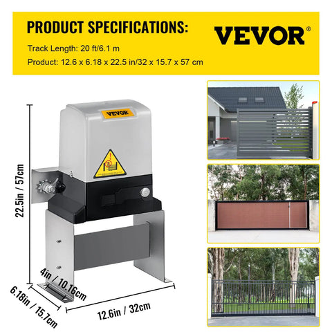 Heavy Duty Automatic Sliding Gate Opener Rigged With Two Remotes And 500W Silent Copper Motor For Driveways Up To 3100 Lbs shown with specifications.