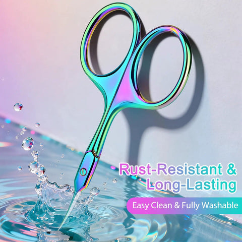 Curved Cuticle Scissors With Extra Fine Tip For Precise Nail Care Clean Snips Of Cuticles And Hangnails Rust Resistant 304 Stainless Steel Manicure Pedicure Tool For Salon Or Home Grooming, rainbow finish, in water