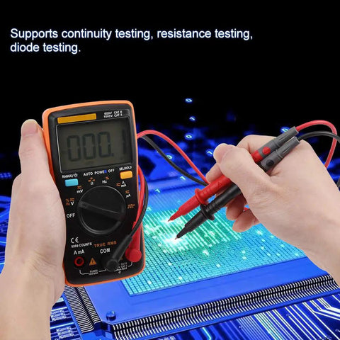 Hands using True RMS Digital Multimeter Go-To Tool For AC DC Voltage And Current, Handy Ohms Meter With Auto Range, D