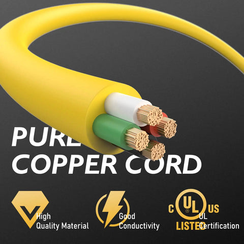 Close-up of Heavy Duty 30 Amp Generator Extension Cord L14 30P L14 30R 125 250V 7500W 10 AWG SJTW with copper wires exposed.