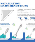 Installation guide for Right Triangle Sun Shade Sail 8x8x11 Foot HDPE Patio Canopy, showing snap hook, turnbuckle, and rope details.