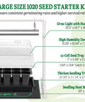 Seed Starter Kit With Grow Light Heat Mat 7 Inch Humidity Dome And 6x12 Cell Tray On Stand, includes measurements.