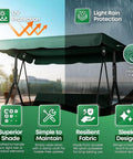 Replacement Canopy For Outdoor Swing 66 Inch By 45 Inch Two Seat Bench Glider Shade Cover Weatherproof UV Protected Green