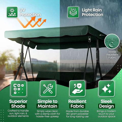 Replacement Canopy For Outdoor Swing 66 Inch By 45 Inch Two Seat Bench Glider Shade Cover Weatherproof UV Protected Green