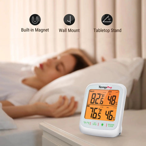 Longest Range Wireless Indoor Outdoor Thermometer With Sensor And Humidity Monitor 1000 Ft RF Tech For Real Time Temperature And Humidity Readings Easy Setup No Fuss Monitoring Crystal Clear Readings, bedside display with wall mount and tabletop stand