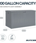 Diagram of 200 Gallon All Weather Patio Deck Box With Lockable Lid Extra Large Outdoor Storage Chest in Dove Gray