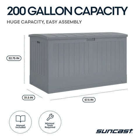 Diagram of 200 Gallon All Weather Patio Deck Box With Lockable Lid Extra Large Outdoor Storage Chest in Dove Gray