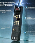 Image of IPX6 Weatherproof Outdoor Power Strip With 3 Wide Outlets And 3 USB Ports, showing internal safety features and design.