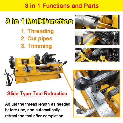 Rock Solid Electric Pipe Threader Machine For Cutting Threading And Trimming Half To Three Inch Conduit with multifunctional design.