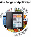 30 Liters Upright Freezer With Door Lock Compact Single Door Design Energy Efficient Chill Zone Clutch, displaying fruits and beverages.