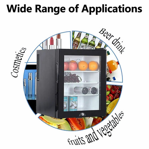30 Liters Upright Freezer With Door Lock Compact Single Door Design Energy Efficient Chill Zone Clutch, displaying fruits and beverages.