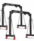 Beefy 3 Ton Gantry Crane 6600 Lb Portable Shop Hoist with black steel frame and red wheels, shown from the front angle.