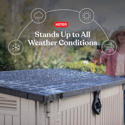 Outdoor Resin Horizontal Storage Cabinet For Trash Cans And Garden Tools, Weather-Resistant 30 Cu Ft Capacity