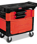 Heavy Duty Tool Utility Cart With Locking Cabinet Pro Grade Build Two Boxes And Four Bins 330 Lb Capacity Five Inch Casters Black For Warehouse Garage Cleaning And Maintenance