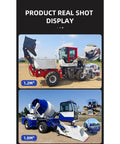 Job Site Ready Heavy Duty Self Loading Concrete Mixer Truck With Spinning Drum for Barn Builds and Driveway Repair, 1.2m³ and 1.8m³ models.