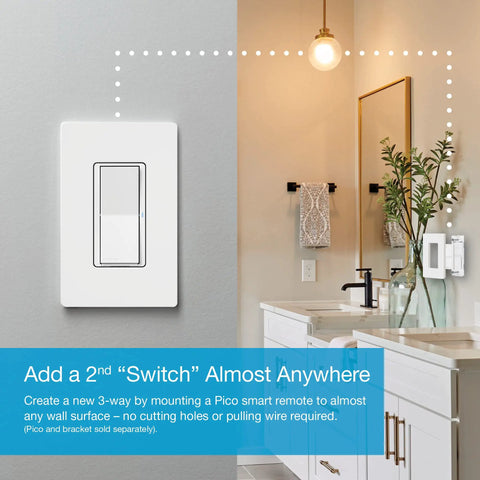 Claro Smart Light Switch With Wall Plate For Caseta Lighting 5 Amp Neutral Required Works With Alexa Google Assistant Apple HomeKit Ring And Sonos in bathroom setting
