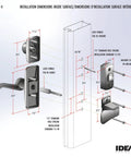 Dimensional diagram of Storm Door Lever With Keyed Deadbolt Lock In Matte Black 4 Piece Replacement Set For Storm and Screen Doors.