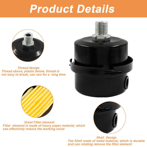 Two Pack One Quarter Inch Thread Air Compressor Silencer Filter Metal Intake Muffler For Air Tools with coated metal shell